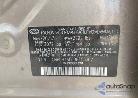 2013 Hyundai Elantra Gls из США, поврежденный, VIN 5NPDH4AE0DH453362